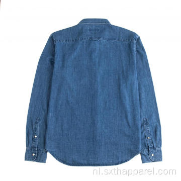 Modern Blauw Comfortabel Denim Shirt Met Lange Mouwen Voor Heren